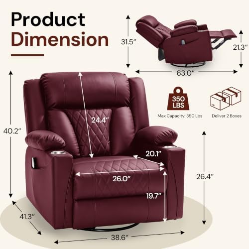 Korser Oversized Recliner Chair, 360° Swivel Rocker Recliner - Image 2