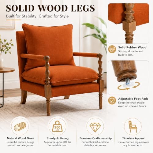 Accent Chair for Living Room, Farmhouse Linen Fabric Spindle Accent Chair - Image 6