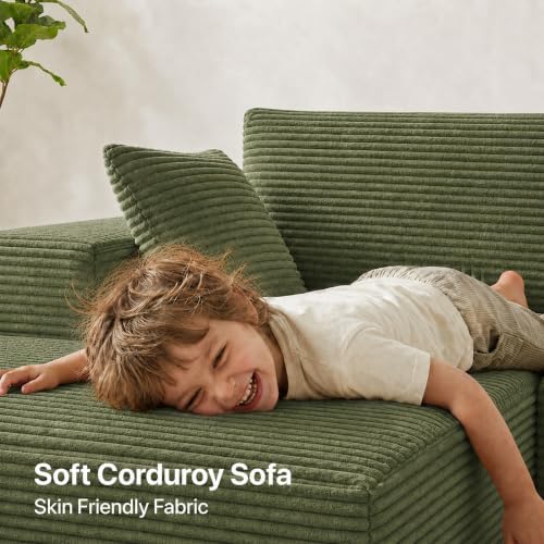Claiks 132" Boneless Couch, U-Shape Corduroy Sectional Sofa - Image 4