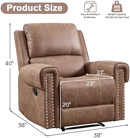 EBELLO Manual Single Recliner Chair, Faux Leather Reclining Chair - Image 2