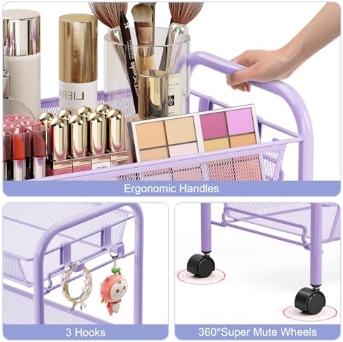 TOOLF 4 Tier Rolling Cart, Metal Utility Storage Cart - Image 4