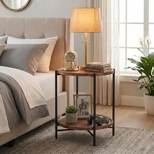 TeoKJ 2 Tier Small Side Table, Folding Round Metal End Table - Image 2