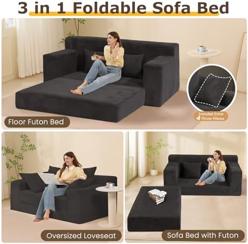 cidludto Convertible Sofa Bed, Boneless Loveseat Folding Couch Bed Foldable - 3 - Image 3