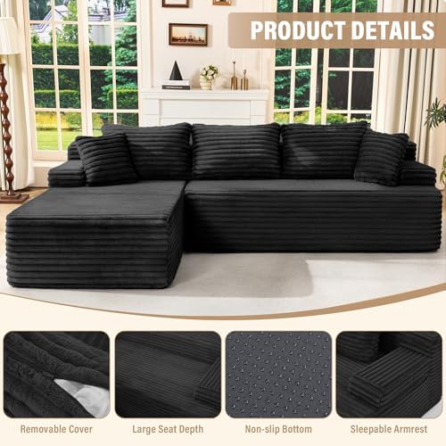 Hobestluk Boneless Couches Modular Sectional Sofa L-Shape Oversized Chaise - Image 4