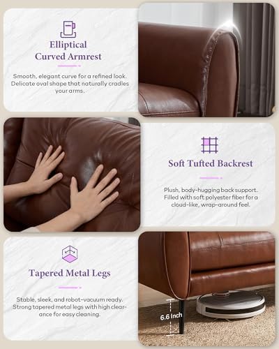 61'' Brown Faux Leather Loveseat, Small Tufted Couch - Image 6