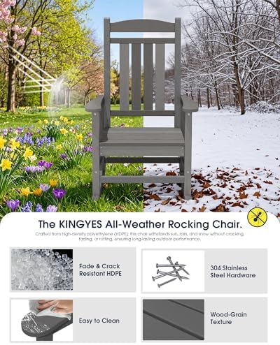 KINGYES Oversized Outdoor Rocking Chair, Porch Rockers, Unique Gray - Image 5
