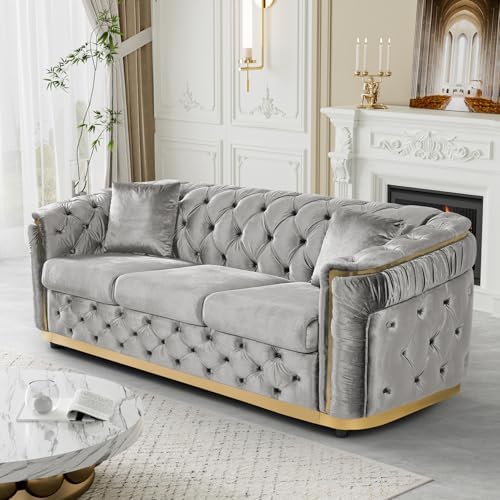 84.6" Velvet Chesterfield Sofa by DAMAIFROMFURNITURE