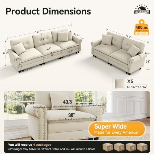 SUNSHINE VALLEY Modular Sectional Sofa Set Living Room 2-Piece Deep Seats - Image 2