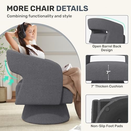 Nebuaegis Swivel Accent Chair, Modern Comfy Teddy Barrel Chairs, Oversized - Image 5