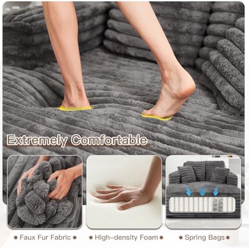 JEEOHEY 56" Oversized Chaise Lounge Chair Indoor, Plush Faux Fur Sleeper Sofa - Image 3