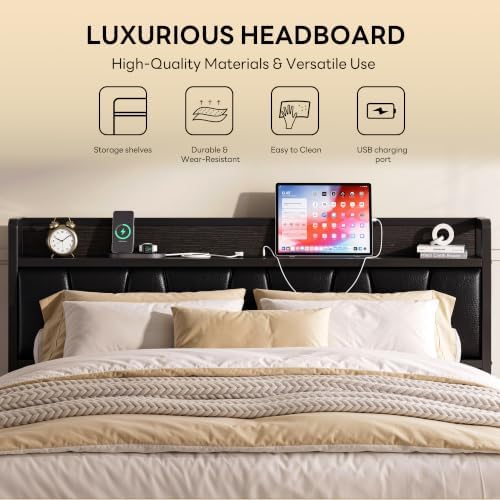 LIKIMIO Queen Bed Frame with Storage Headboard and Charging Station - Image 3