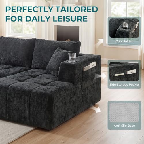Skepphlay 132" U Shaped Couch, Boneless Sectional Couches - Image 4