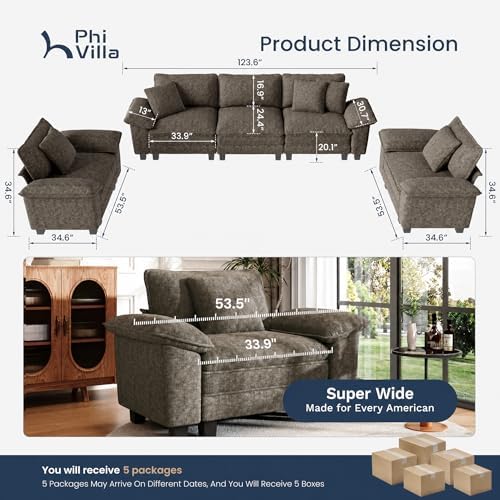 PHI VILLA 3-Piece Modular Sofa Set, 3-Seat Sectional Couch and 2 Armchairs - Image 4