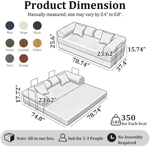 79'' Convertible Compressed Corduroy Folding Cloud Sofa Bed, 4 in 1 Modern - Image 2
