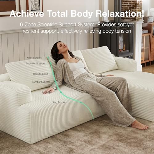 Novilla Modular Sectional Sofa Bed Boneless Couch, Corduroy Beige - Image 6