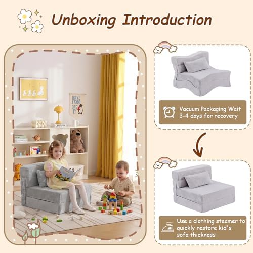 Foldable Sofa for Kids with Pillow, Washable Folding Floor Mat for Child - Image 6