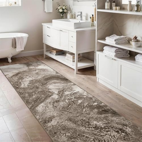 Abstract 2x6 Runner Rug for Entryway: Modern Brown Rug for Kitchen Bedside - Image 7