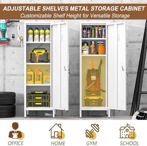 pozdeg 47.24" White Lockable Small Metal Storage Locker - Image 5
