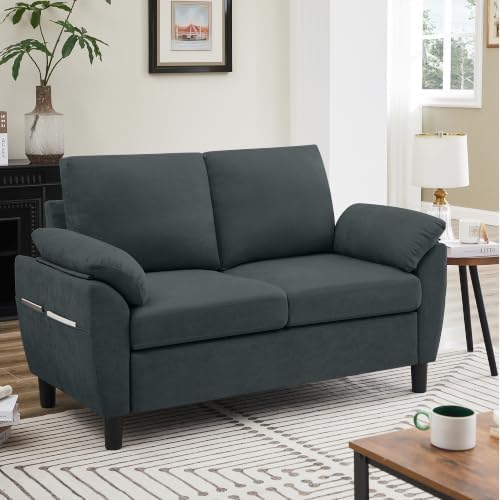 57" Loveseat Sofa, Modern Linen Comfy Love Seat - Image 3