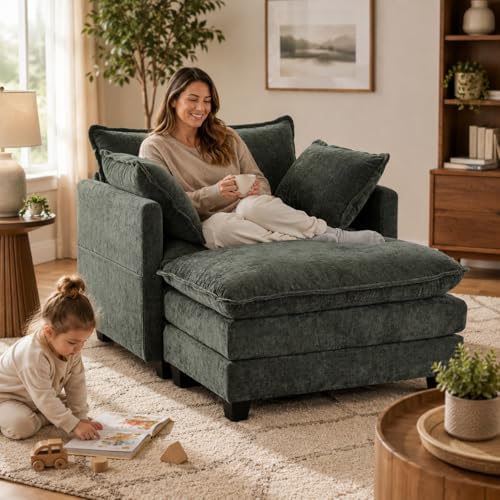 41" Oversized Chair with Ottoman, Chenille Reading Chair and a Half, Deep Seat - Image 3