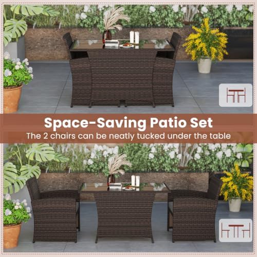 Tangkula 3 Piece Patio Wicker Dining Set, 2 Rattan Chairs - Image 4