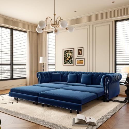 89" Velvet Pull-Out Chesterfield King Sleeper Sofa Bed by Unknown
