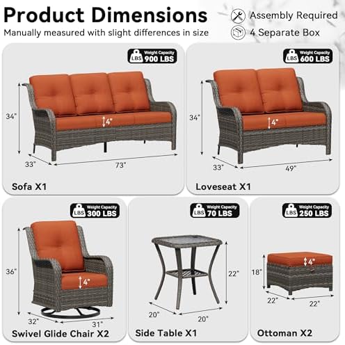 7 Piece Outdoor Wicker Patio Furniture Set, Outdoor Swivel Rocker Patio Chairs - Image 2