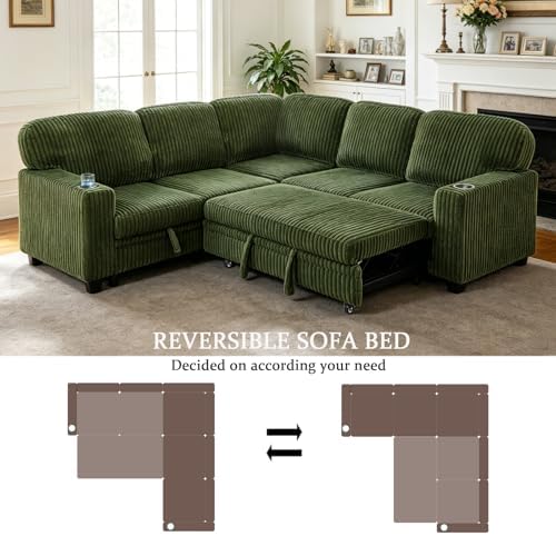 L-Shaped Sectional Couch with Storage and Pull Out Bed, Convertible Sofa Bed - Image 6