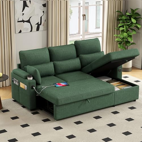 81" L-Shaped Sectional Sofa Couch, Pull-Out Sleeper Sofa Bed by Unknown