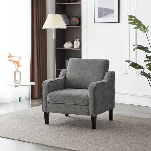 VINGLI Light Grey Accent Chair, Chenille Fabric Armchair - Image 2