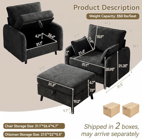 Accent Chair with Ottoman, Storage Reading Chair - Image 2