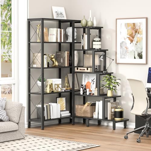 Corner Bookshelf Bookcase, Large Reversible 5 Tier Ladder Shelves Storage - Image 4