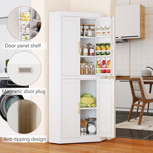 GAIOUS 63" Metal Corner Kitchen Pantry Cabinet, Kitchen Food Cabinets White - Image 7