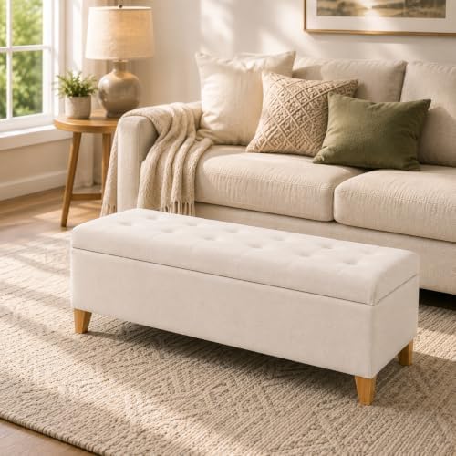 Ottoman with Storage 51" Linen Fabric Storage Ottoman Bench by DECODEVILLE