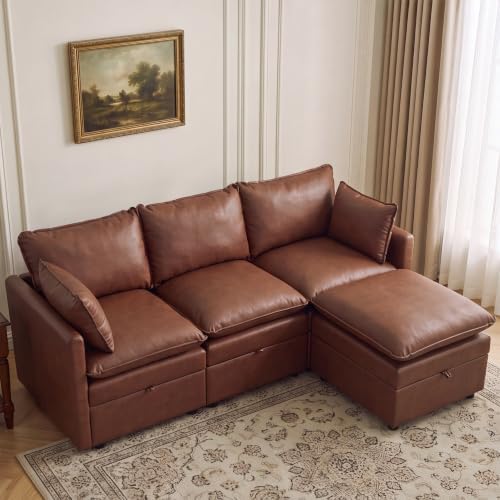 80" Brown Faux Leather Storage 3 Seater Sofa by Abbrevi
