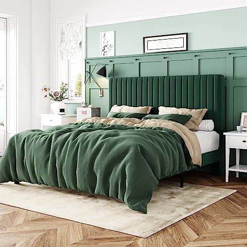 Allewie Queen Bed Frame, Velvet Upholstered Platform Bed by Allewie