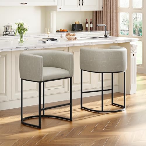 26" H Counter Height Bar Stools Set of 2, Modern Barrel Counter Stools by VATROS