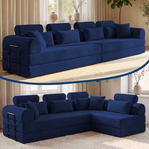 106" Convertible Sofa Bed, High Backrest Boneless Couch by NNQComfyHome