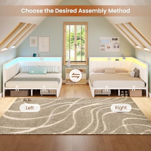 Hasuit Corner Bed Frame with Storage Drawers, Full Daybed with Line Fabric - Image 4