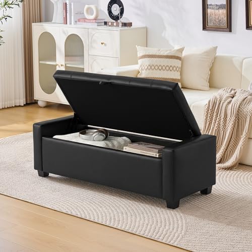 Huatean Home 48" Ottoman with Storage, Light Black Storage Ottoman Bench - Image 5