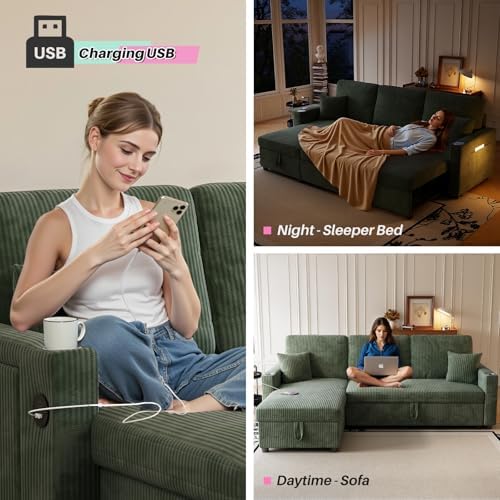 83" Sleeper Sectional Sofa, Comfy Convertible Sofa Bed - Image 5