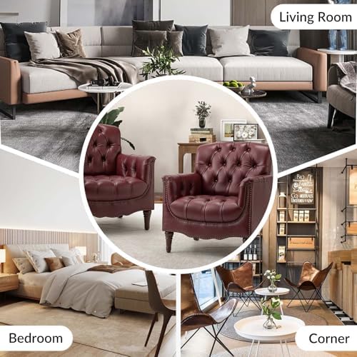 HULALA HOME Mid Century Modern Genuine Leather Accent Chair - Image 6
