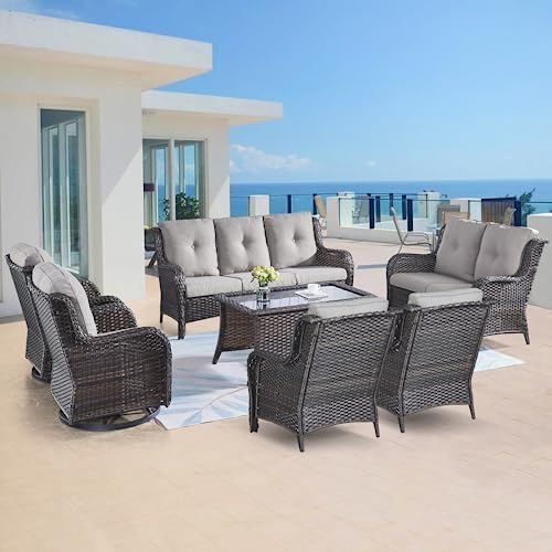 Belord 7 Piece Wicker Patio Furniture Set, Outdoor Swivel Rocker Chairs Set of 2 - Image 2