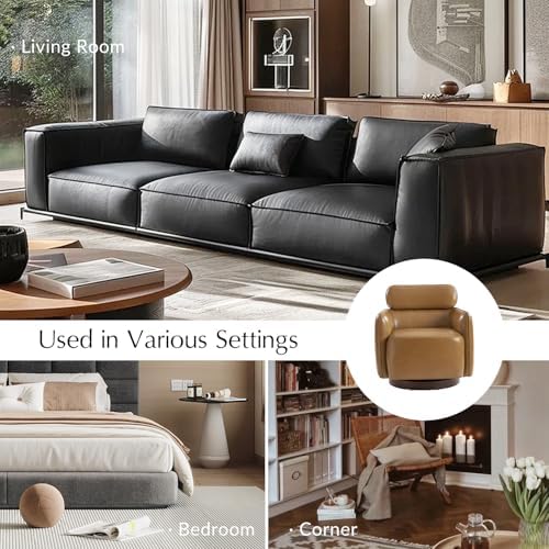 HULALA HOME Genuine Leather Swivel Rocker Chair, Swivel Rocking Barrel Chair - Image 6