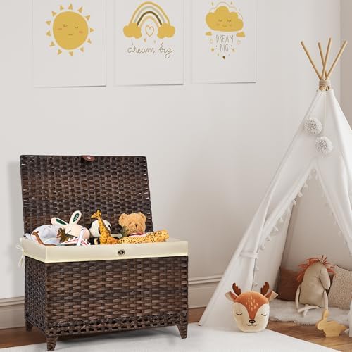 Wicker Storage Basket with Lid, 105L Shelf Basket with Removable Liner Bag - Image 4