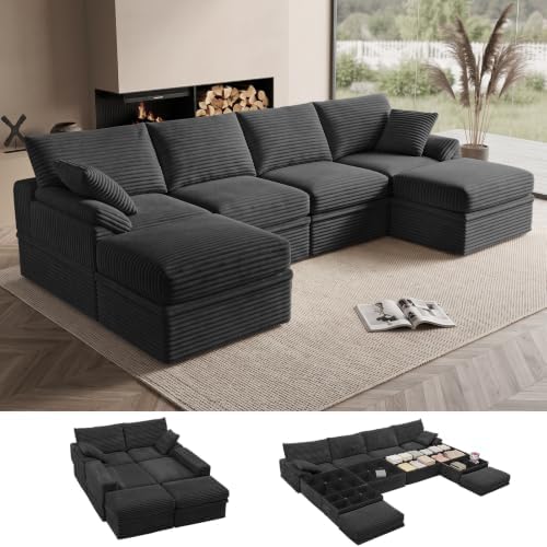 Boneless Couch with Storage, 48.6" Extra Deep-High Seat Modular Sectional Sofa by LOOFRA