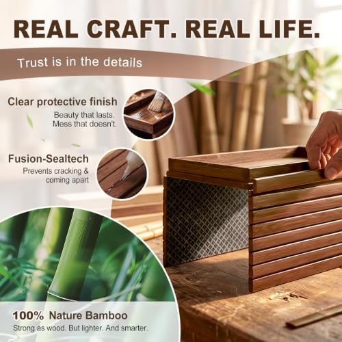 Sofa Arm Tray, Fits 6.5"+ Couch Armrest, Foldable Bamboo Large Storage Tray - Image 3