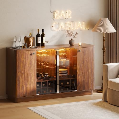 Coffee Bar Cabinet with LED Light & Glass Doors, Coffee Station Sideboard by beronbaer