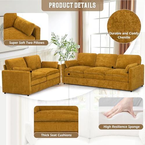 Comfy Chenille Sofa Set with Well-Filled Pillows - Image 3