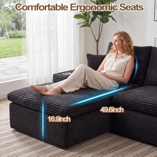 120" Modular Sectional Sofa, U Shaped Boneless Cloud Couch Black - Image 4